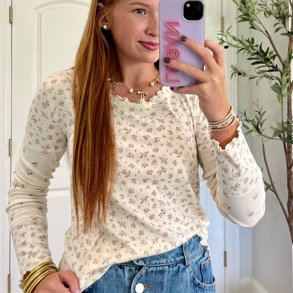 Floral Cream Long Sleeve Top